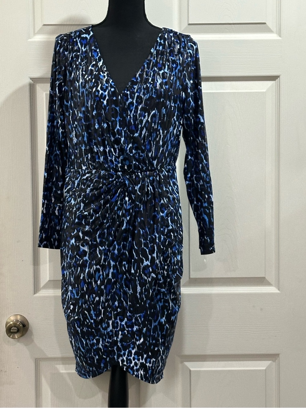 Blue Animal Print Wrap Dress - Women's